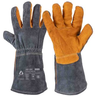 JWK-502 Ferrus Comfort Перчатки защитные Jeta Safety с крагой из спилковой кожи с подкладкой из флиса и хлопка, цвет серый/жёлтый